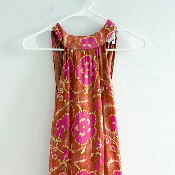 CleoBella Boho Maxi Dress Brown Pink Floral Sleeveless XS‎ Summer Casual - Picture 5 of 10
